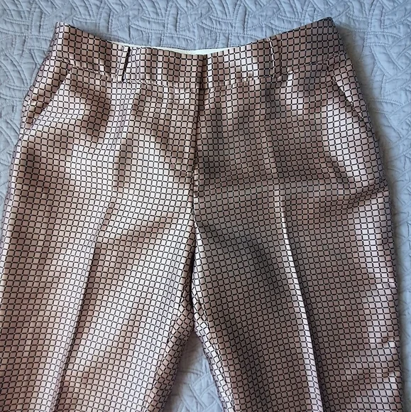 Kate Spade Lewitt Margaux Crop Satin Pants Pink Check Womens 6 Preppy - Picture 6 of 14